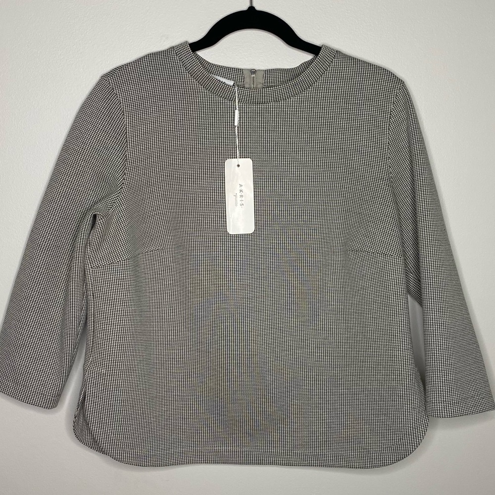 Akris Punto Black/Cream Shirt Back Zip Houndstooth Print NWT Size 12